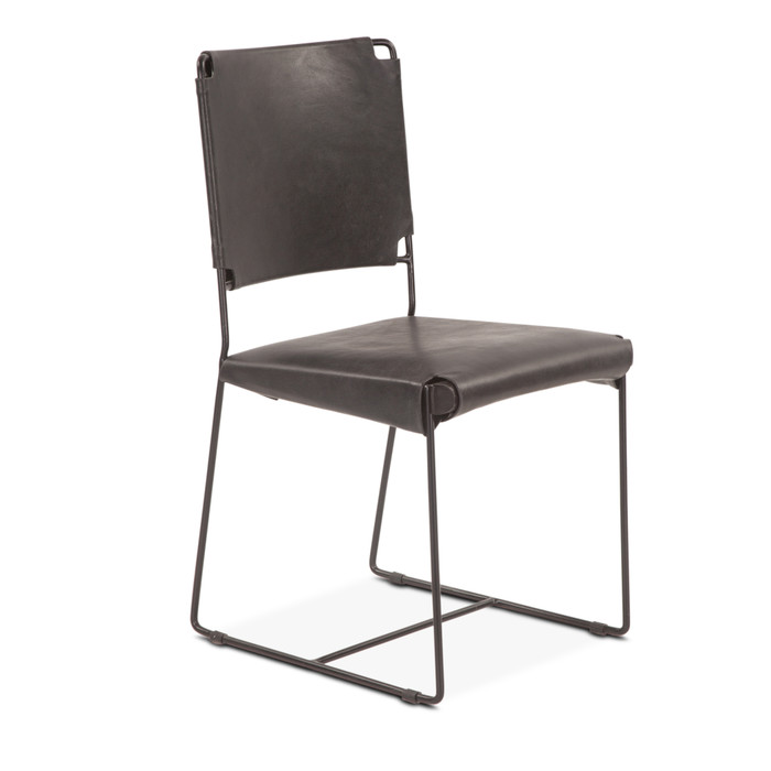 World Interiors - Melbourne Dining Chair in Black Buffalo Leather and Iron