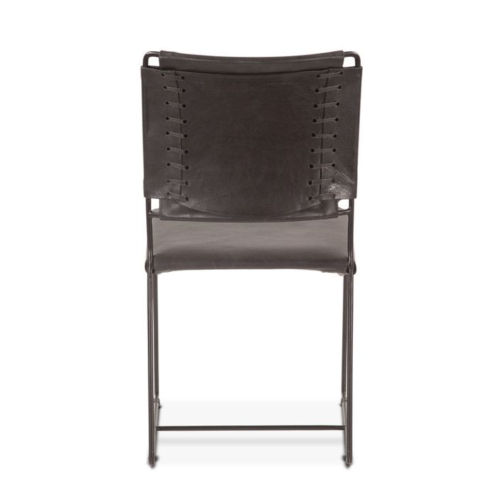 World Interiors - Melbourne Dining Chair in Black Buffalo Leather and Iron