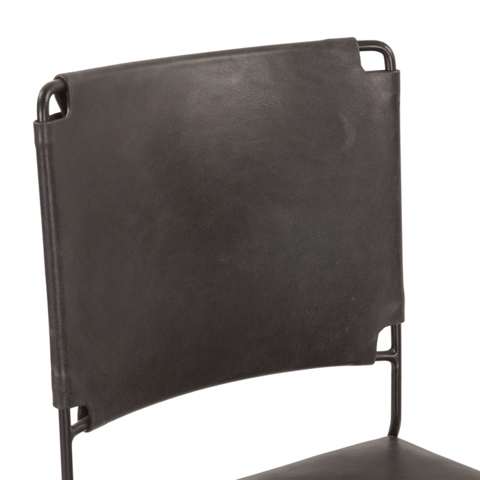 World Interiors - Melbourne Dining Chair in Black Buffalo Leather and Iron