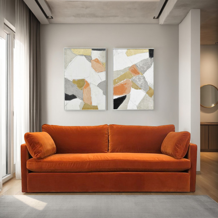 World Interiors - Muted Mosaic 1 Hand Painted Framed Diptych
