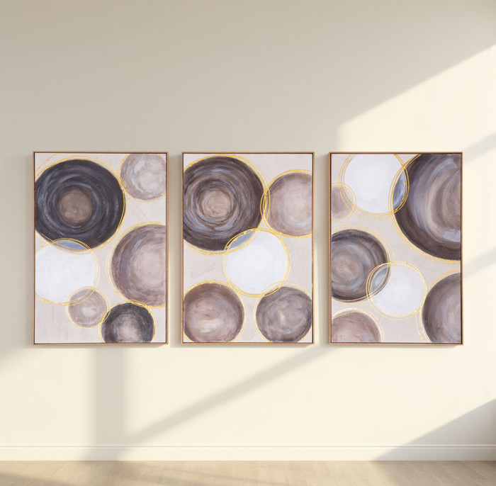 World Interiors - Celestial Spheres Hand Painted Framed Triptych