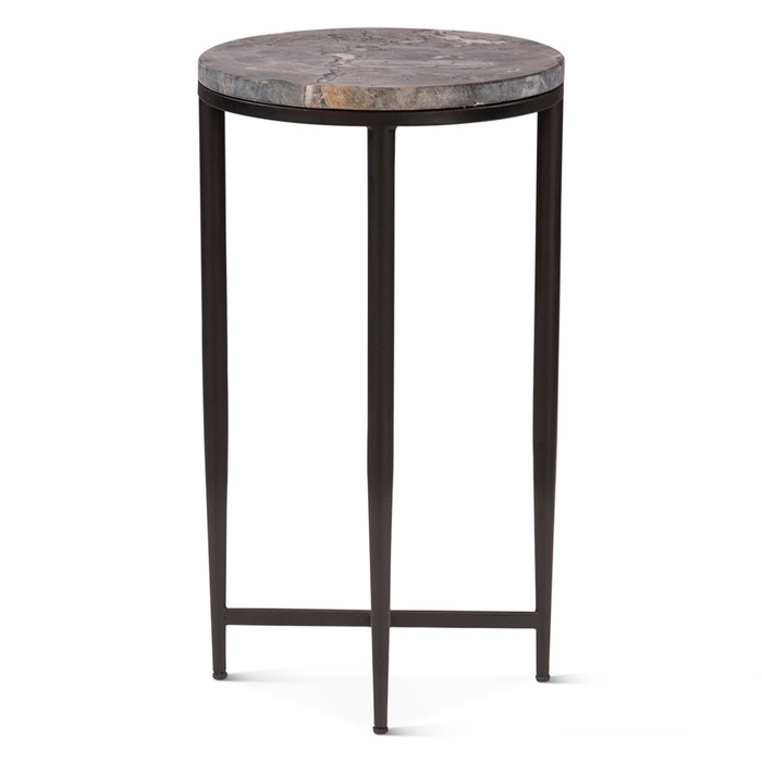 World Interiors - Mumbai 17" Side Table in Grey Septarian with Iron Base