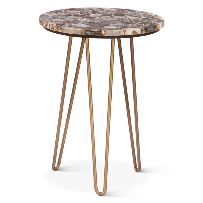 World Interiors - Mumbai 17" Side Table in Stone Agate with Iron Base