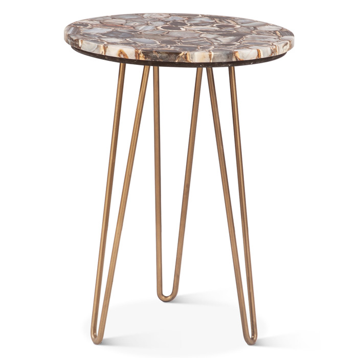 World Interiors - Mumbai 17" Side Table in Stone Agate with Iron Base
