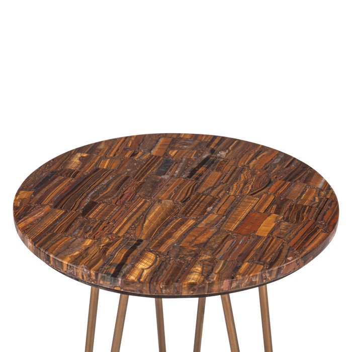 World Interiors - Mumbai 17" Side Table in Tiger Eye with Iron Base