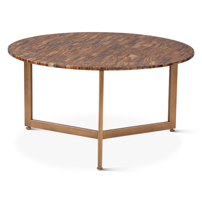 World Interiors - Mumbai 36" Coffee Table in Tiger Eye with Iron Base