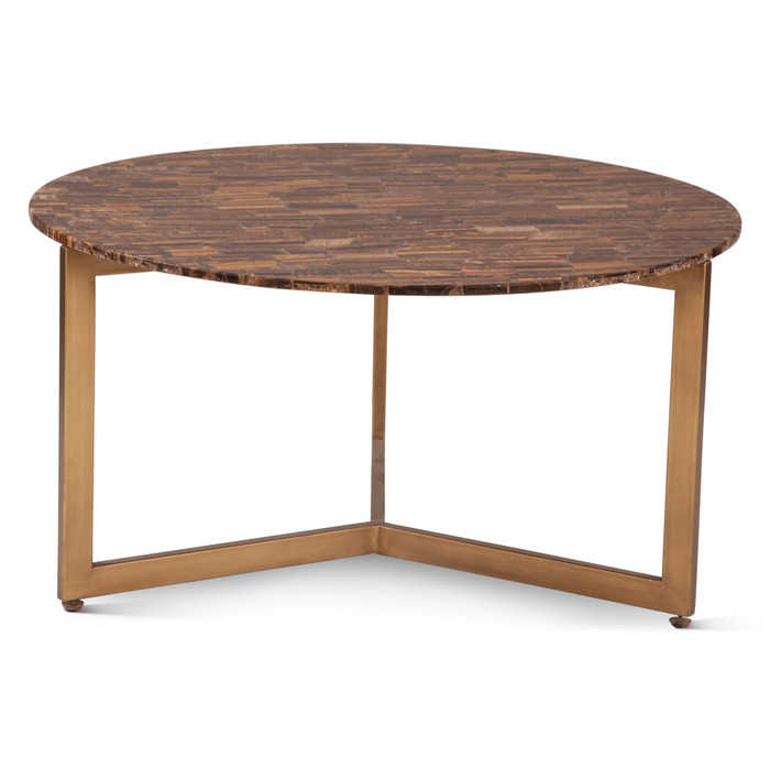 World Interiors - Mumbai 36" Coffee Table in Tiger Eye with Iron Base