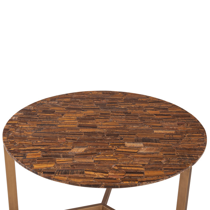 World Interiors - Mumbai 36" Coffee Table in Tiger Eye with Iron Base