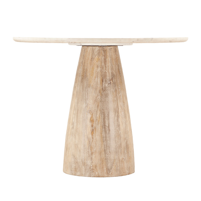 World Interiors - Palm Desert White Marble Gathering Table with Washed Mango Base
