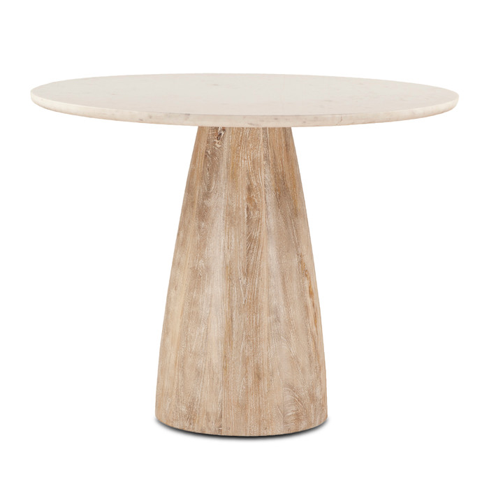 World Interiors - Palm Desert White Marble Gathering Table with Washed Mango Base