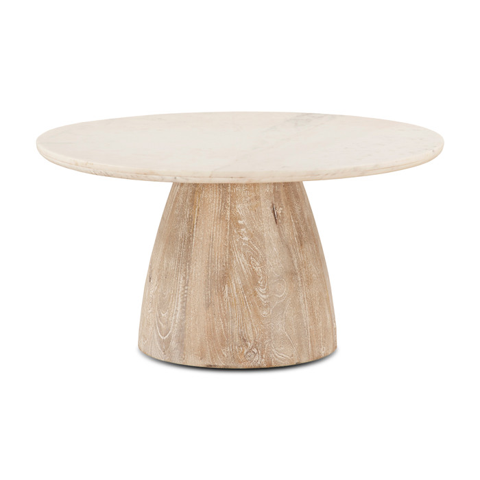 World Interiors - Palm Desert Round Coffee Table 36 White Marble Mod Base

