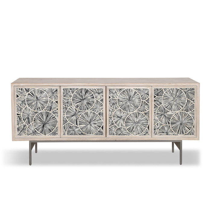 World Interiors - Palm Desert Modern Vintage White Sideboard with Bone Inlay