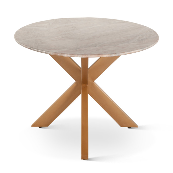 World Interiors - Pasadena 90" Oval Dining Table in Sawar Marble and Iron with Antique Gold Finish