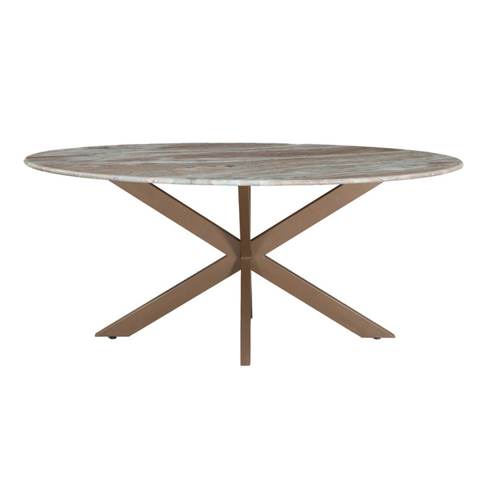 World Interiors - Pasadena 70" Oval Dining Table in Sawar Marble and Iron with Antique Gold Finish