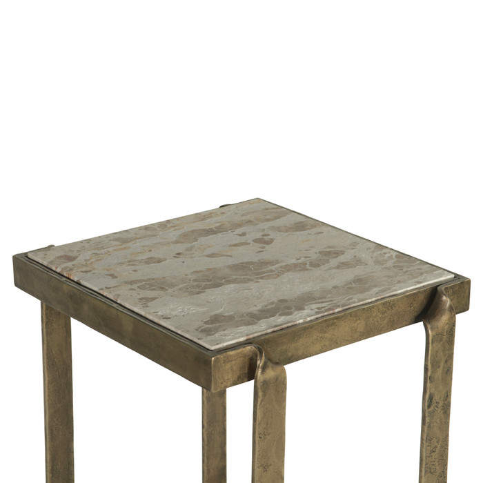 World Interiors - Rhodes 20" Side Table with Marble and Antique Brass