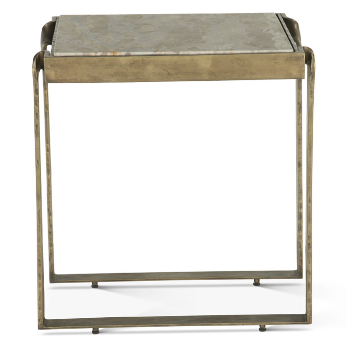 World Interiors - Rhodes 20" Side Table with Marble and Antique Brass