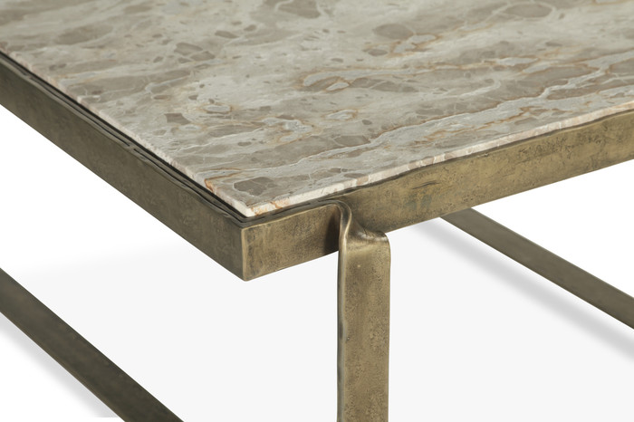 World Interiors - Rhodes 32" Coffee Table with Marble and Antique Brass