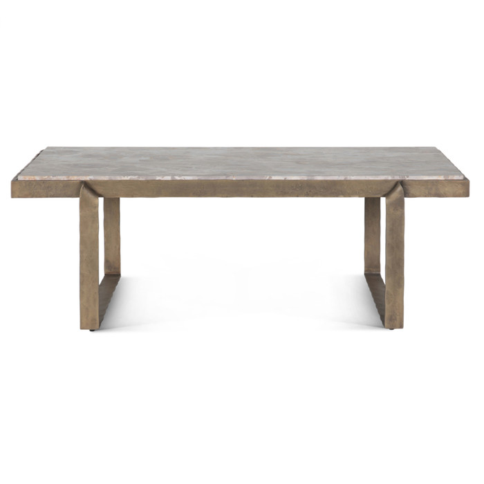 World Interiors - Rhodes 49" Coffee Table with Capri Beige Marble Top and Antique Brass Base