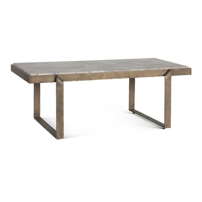 World Interiors - Rhodes 49" Coffee Table with Capri Beige Marble Top and Antique Brass Base