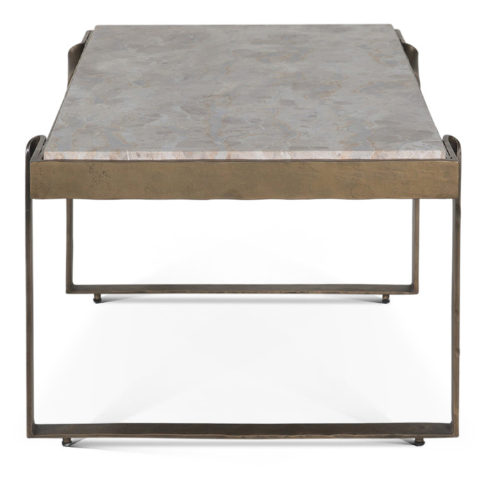 World Interiors - Rhodes 49" Coffee Table with Capri Beige Marble Top and Antique Brass Base