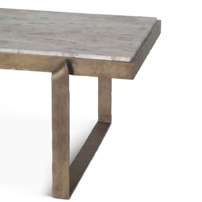 World Interiors - Rhodes 49" Coffee Table with Capri Beige Marble Top and Antique Brass Base