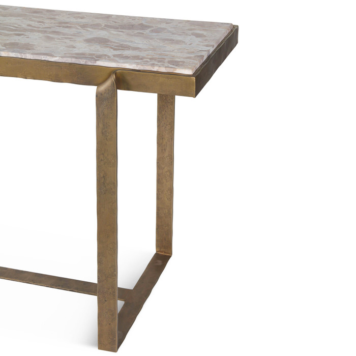 World Interiors - Rhodes 52" Console Table with Capri Beige Marble Top and Antique Brass Base