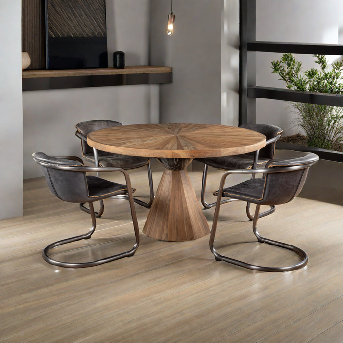 World Interiors - Rustic Revival Natural Teak Wood with Black Marble Pedestal
