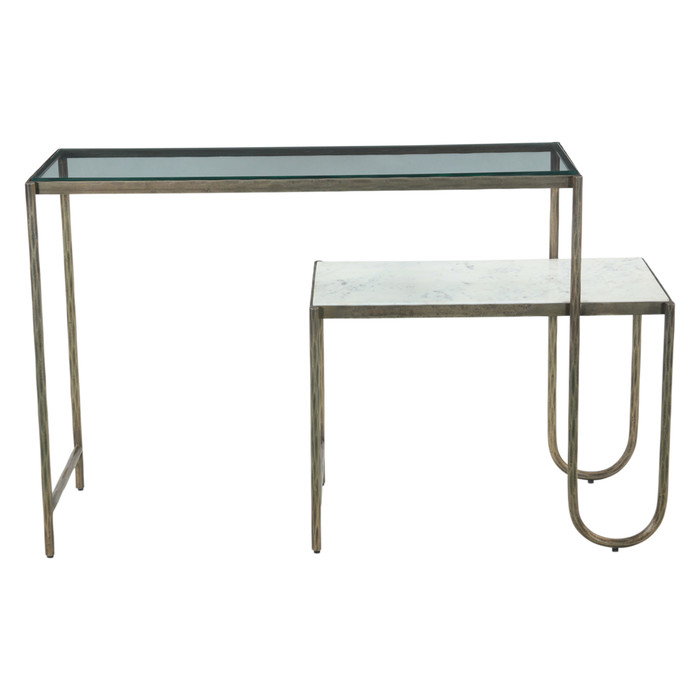 World Interiors - Sonoma 50" Nesting Console Table with Marble and Glass