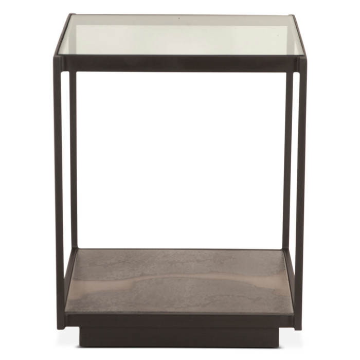 World Interiors - St. George 18" Side Table with Glass Top in Oxidized Black