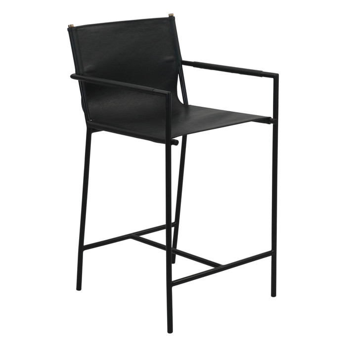 World Interiors - Sutton 20" Counter Armchair in Black Leather and Iron