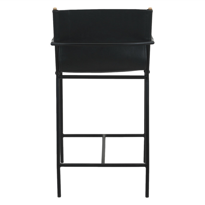 World Interiors - Sutton 20" Counter Armchair in Black Leather and Iron