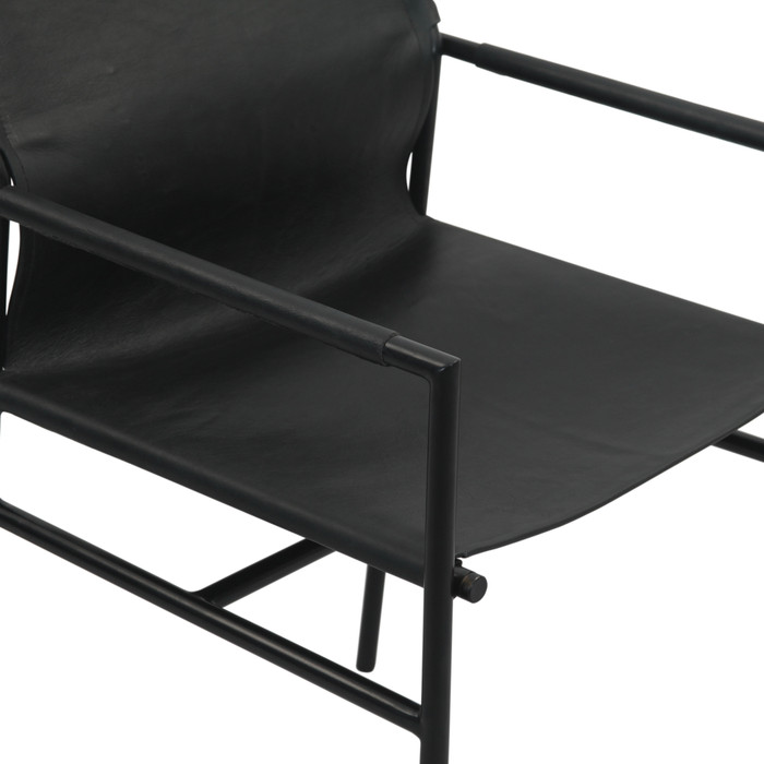 World Interiors - Sutton 20" Dining Armchair in Black Leather and Iron