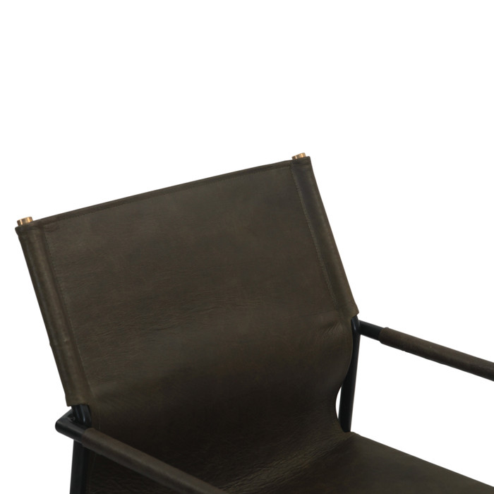 World Interiors - Sutton 20" Dining Armchair Olive Green Leather and Iron