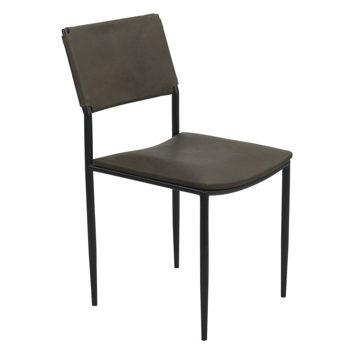 World Interiors - Sutton 18" Dining Chair Olive Green Leather and Iron