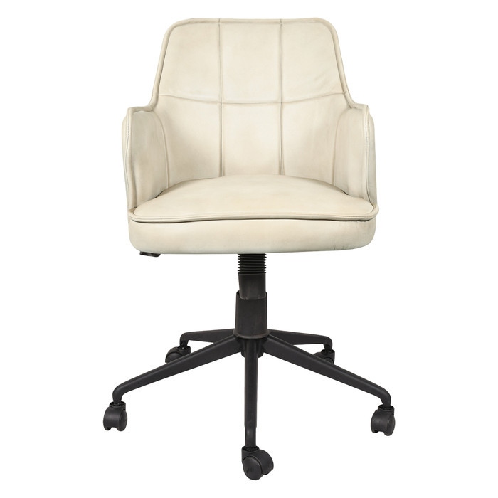 World Interiors - Thorpe Swivel Desk Chair in Antique Ivory Leather
