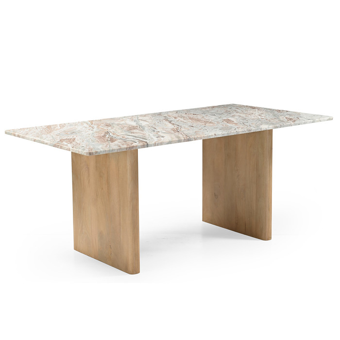 World Interiors - Vero 76" Dining Table in Toronto Marble Top and Light Mango Base