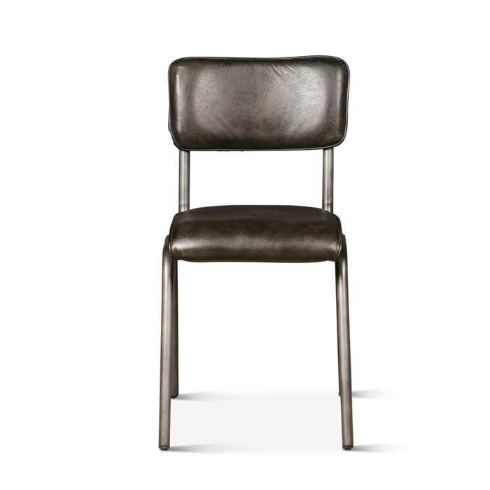World Interiors - William Dining Chair in Ebony Leather and Iron