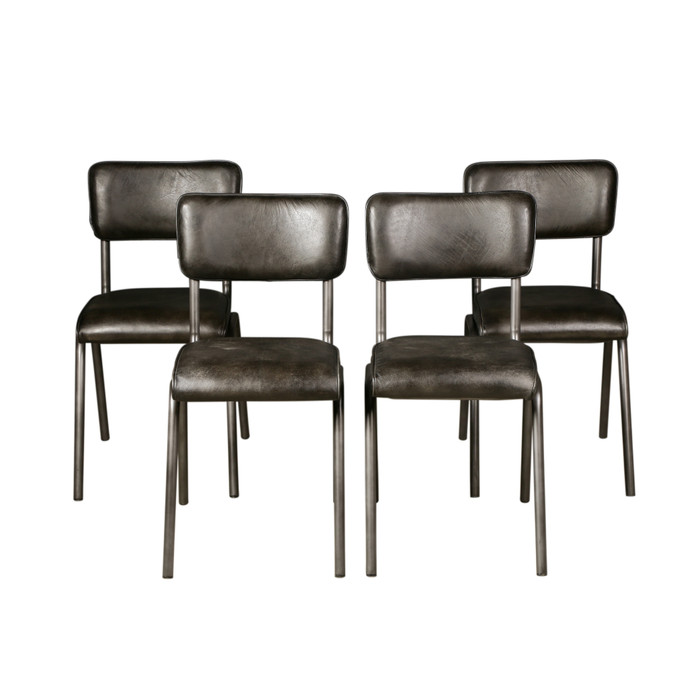 World Interiors - William Dining Chair in Ebony Leather and Iron