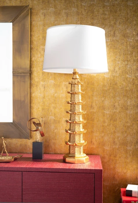 Villa & House - Brighton Lamp with 16" White Linen Shade - Gold Leaf