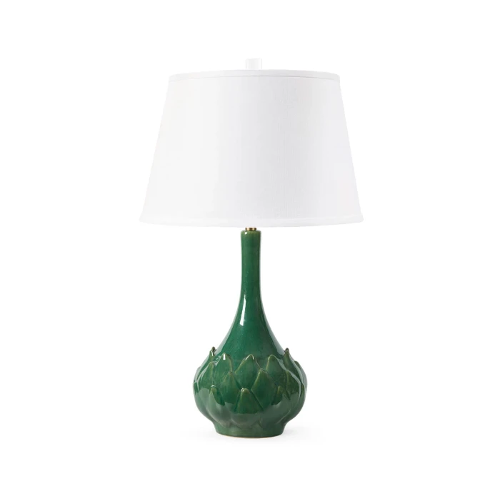 Villa & House - Lotus Lamp with 16" White Linen Shade - Sherwood Forest