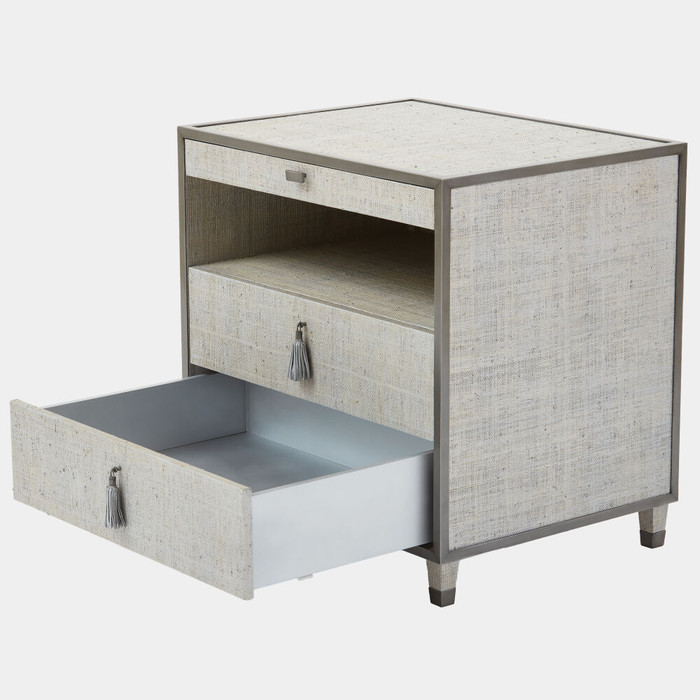Global Views Argento Bedside Chest - Silvered Raffia & Pewter