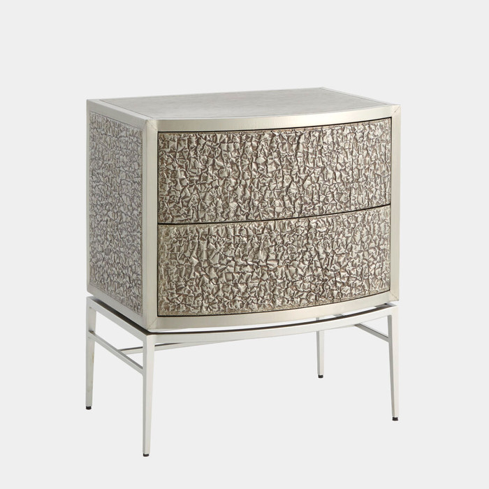 Global Views Crinkle Bedside Chest - Nickel/Antique Nickel
