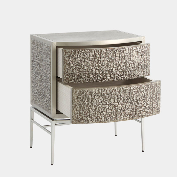 Global Views Crinkle Bedside Chest - Nickel/Antique Nickel