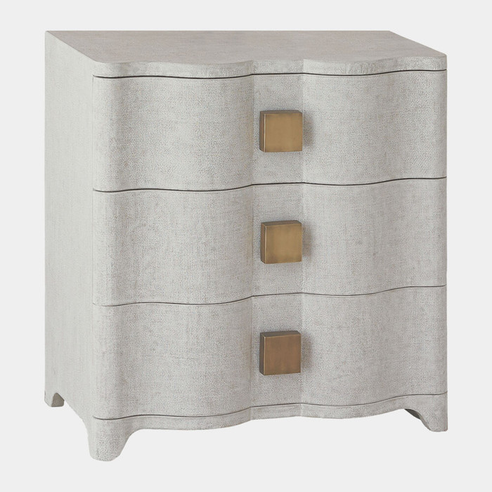 Global Views Toile Linen Bedside Chest - Belgian Linen & White Oak
