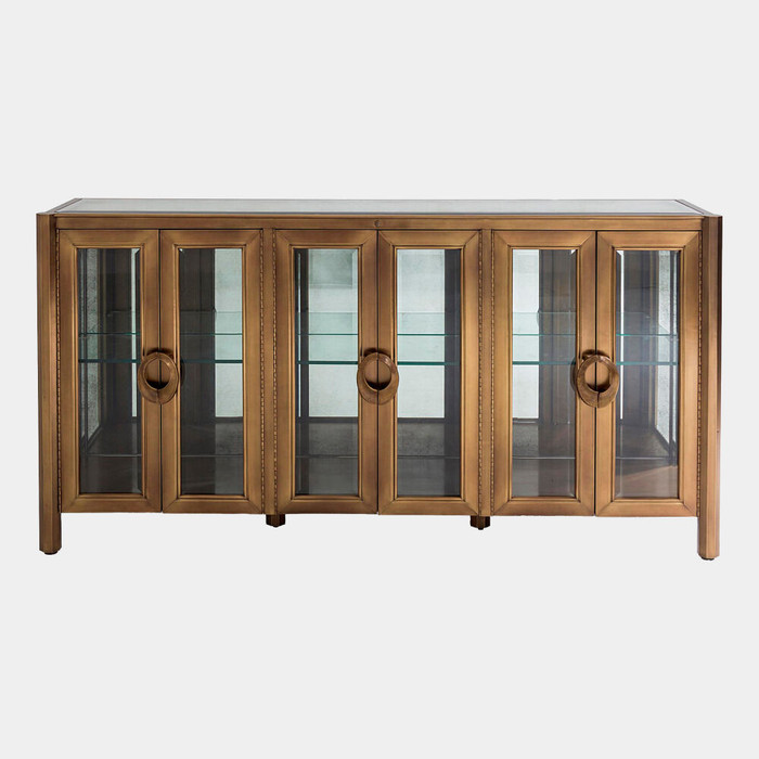 Global Views Apothecary Console Cabinet - Brass & Antiqued Mirror