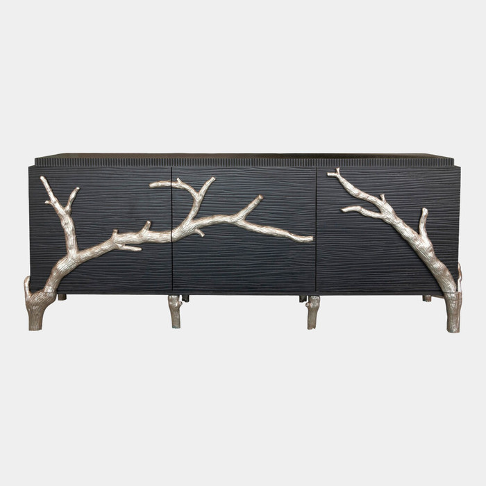 Global Views Branch Media Cabinet - Black Hand-Carved Mango Wood & Cast Aluminum