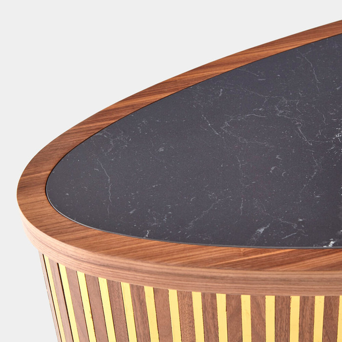 Global Views Cabriolet Media Cabinet - Walnut, Gold Leaf & Italian Porcelain