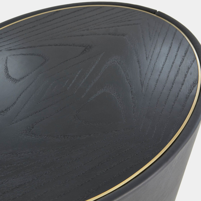 Global Views Ellipse Bedside Cabinet - Black Leather & Oak