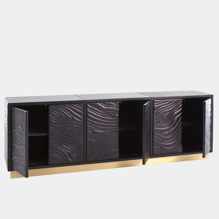 Global Views Forest Long Cabinet - Charcoal Embossed Leather