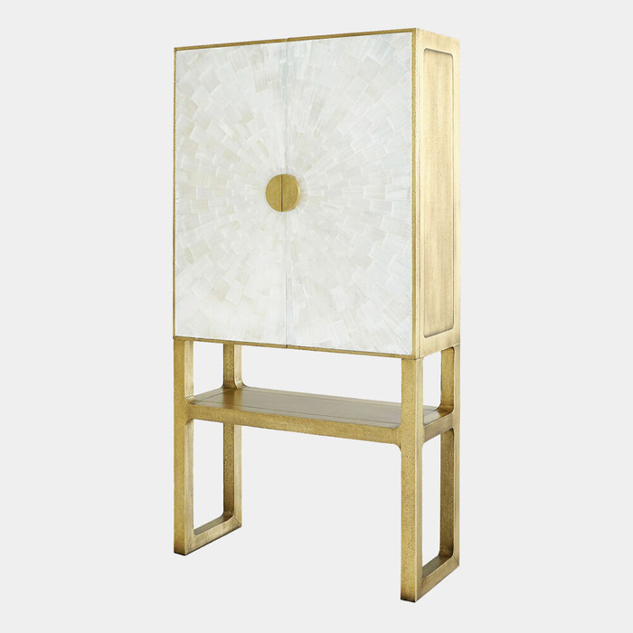 Global Views Gypsum Bar Cabinet - Selenite & Brass